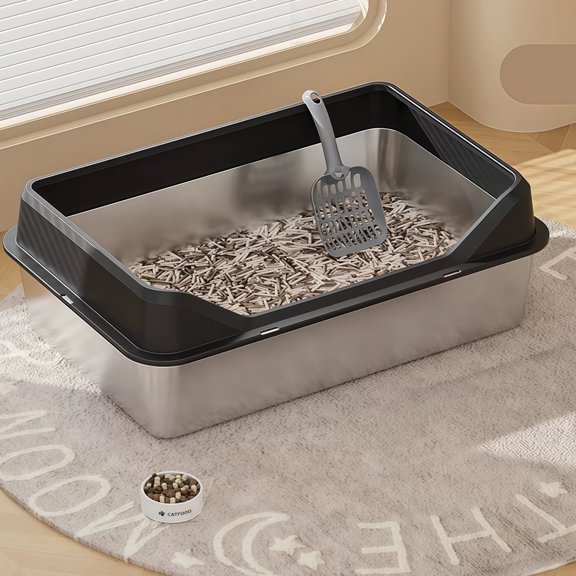 23.615.77.9 Inch Large Stainless Steel Open Cat Litter Box - Scratch-Resistant, Easy to Clean & Non-Stick, Spacious Litter Box