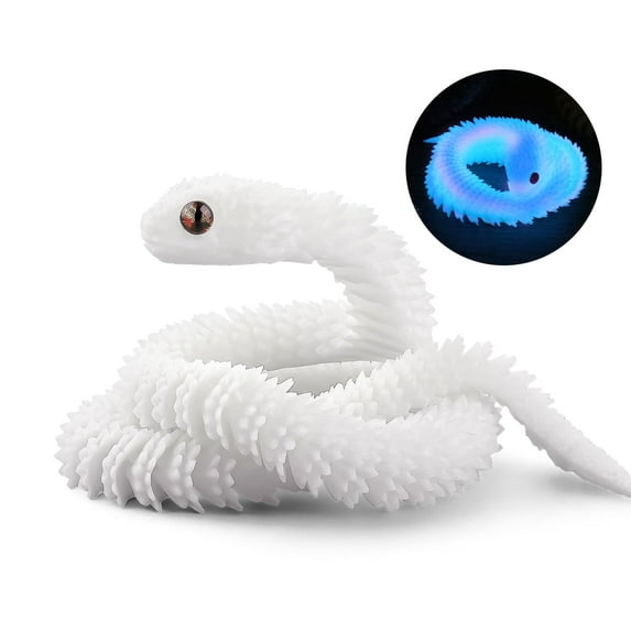 23.6" 3D Printed Animal Snake Toy, Articulated Flexible Simulate Snake Glow in The Dark Fidget Toys(White)