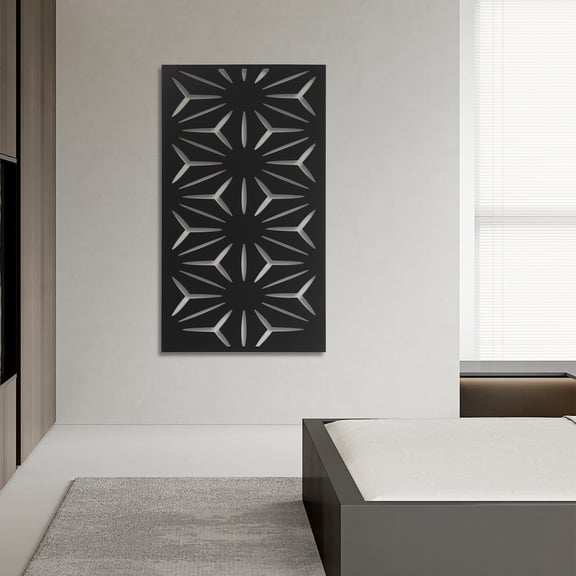 23.6 * 46 inch Privacy Screen Panels, Black Metal Fence Panels, Decorative Divider for Indoor Balcony Garden Backyard (Printed Style)