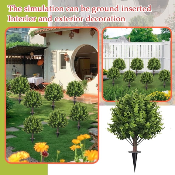 23.6" Artificial Cedar Topiary Ball Trees, Set of 2 UV Resistant Fake Evergreen Trees Shrubs Bushes Artificial Plants with Ground Spike Faux Cypress Plants for Indoor Outdoor Front Porch Garden