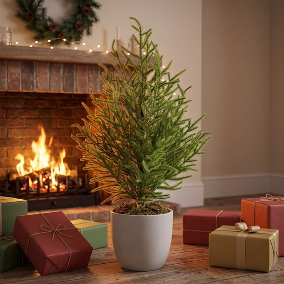 23.6" Artificial Christmas Pine Tree, Realistic Needle Branches Rustic Farmhouse Festive Decor, Outdoor Faux Pine Plants for Garden Patio Front Porch