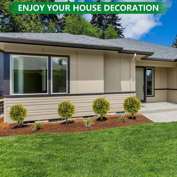 23.6'' Artificial Fall Topiary Ball Trees Set of 2 with Ground Spike, Resistant Fake Bushes Artificial Plants, Faux Greenery Plants for Outdoor Front Porch Garden Home Decor