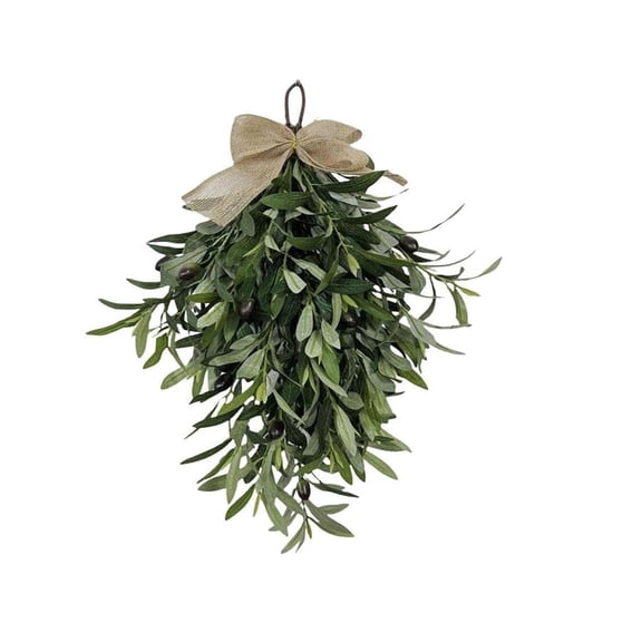 23.6" Artificial Olive Branch Teardrop Swag  Realistic Faux Greenery Wreath for Front Door, Wall, Home & Year-Round Decor  Farmhouse Rustic Floral Accent for Indoor Outdoor