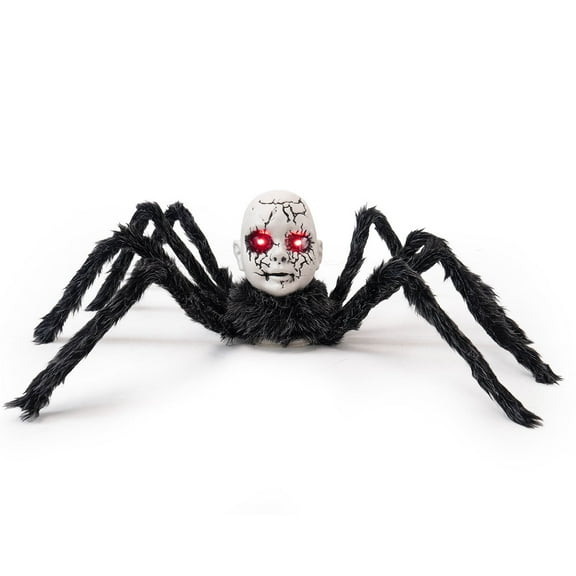 23.6" Creepy Ghost Baby Halloween Decoration, Light-up LED Red Eyes Scary Giant Fake Large Hairy Spider Props, Animated Crawling Walking Ghost Baby Spiders for Outdoor Decoration House Prank Prop