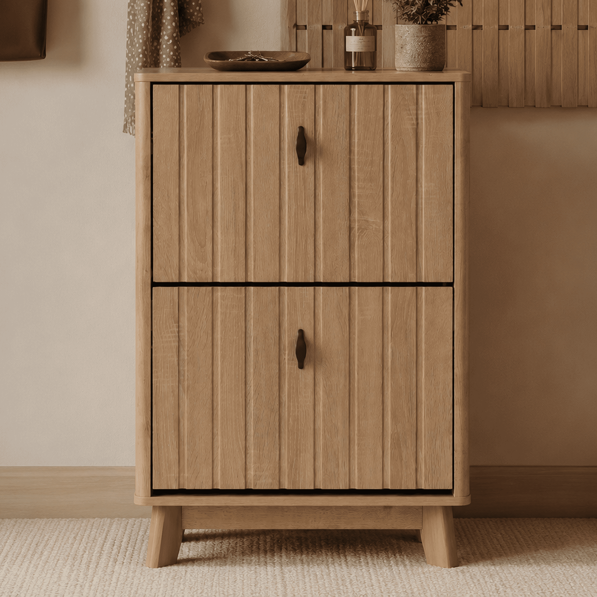 23.6" Entryway Shoe Cabinet, Ultra-Thin Flip-Down Large Capacity Dustproof Shoe Rack For Home Use, Freestanding Shoe Cabinet, Oak Color
