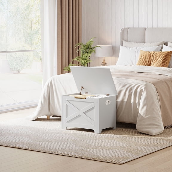 23.6" Entryway Storage Bench, Wooden Storage Chest with U-Shaped Cut-Out Pull, Safety Hinge & Unique Legs, Box Organizer for Living Room, Bedroom, Supports 300 Lbs