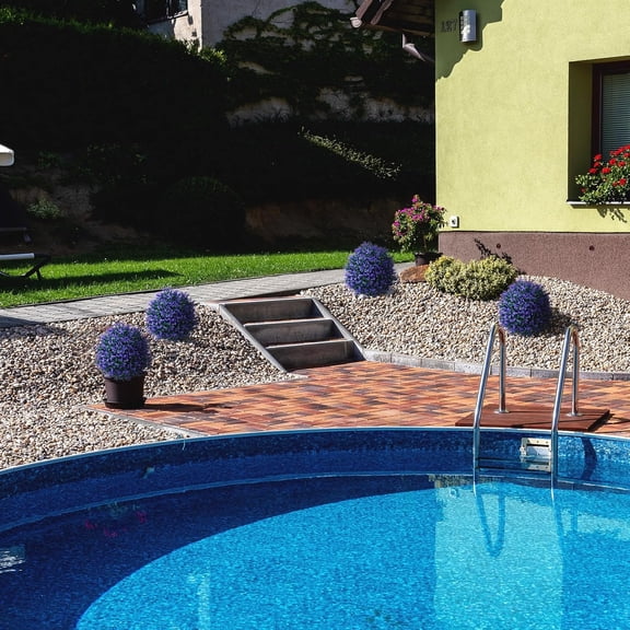 23.6'' Faux Lavender Artificial Topiaries Ball Trees Set of 2 with Ground Spikes for Fall Front Porch Decor, Fake Bushes Resistant Artificial Shrubs Outdoor Plants Fake Topiaries Home Decor