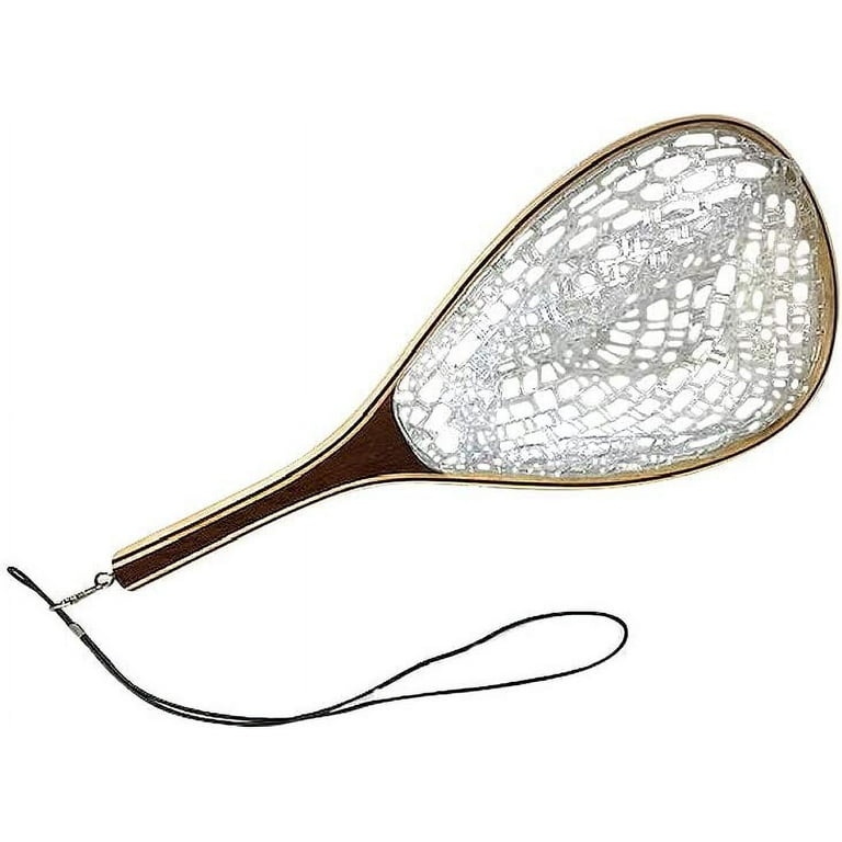 24inch Fly Fishing Net Landing Wooden Handle Rubber Mesh Trout Fish Catch  Tool 