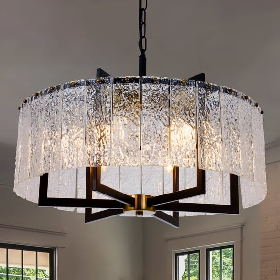 23.6" French style Modern Crystal Chandelier - Black Wrought Iron Ceiling Light with 6 E14 Sockets (Bulbs Excluded) & 27.5" Adjustable Chain, 4.7" Ceiling plate Mount for Dining Room Living Room
