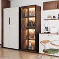 thumbnail image 1 of 23.6'' Glass Display China Cabinet With Pull-Out Bar Shelf, Dining Cabinet With Glass Doors and Wireless LED Light, 1 of 10