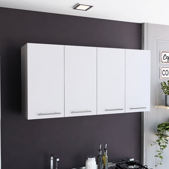 23.6 H, 47.2 W x 13.1 D - Wall hung four - door cabinet - Pantry wall storage - White cabinet for food items