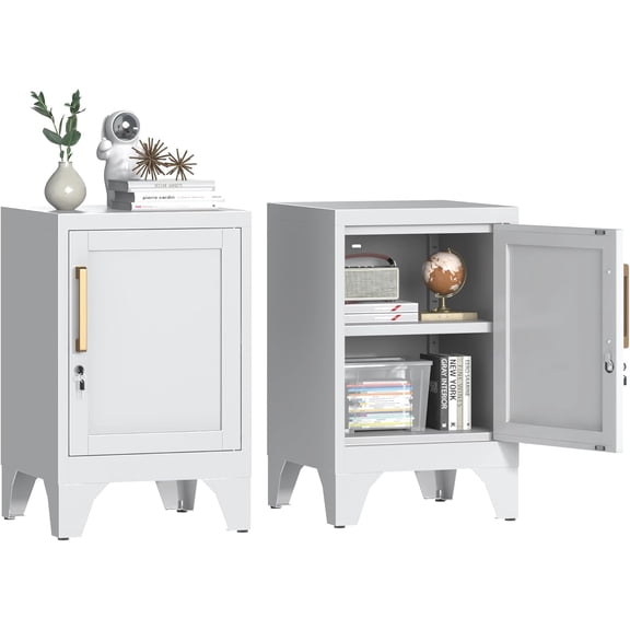23.6" H White Metal Locker Nightstand, Small Locking Storage Nightstand Cabinet with Adjustable Shelf and Detachable Legs, Vintage Employees Locker for Home Office, Bedroom, Living Room