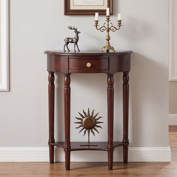 23.6" Half Moon Console Table, Semi-Circle Entryway Table with Drawer & Open Shelf, Traditional Accent Side Table for Hallway Entry Living Room