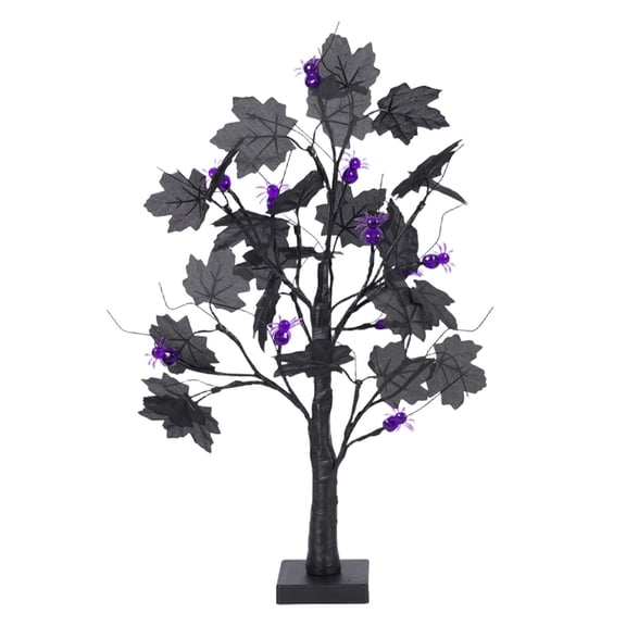 23.6" Halloween Tree Decor with LED Lights - Spooky Black Twig Tree with Spiders, Ghosts & Pumpkins, USB/Battery Powered Indoor Halloween Decor for Home, Party & Tabletop