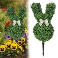 thumbnail image 1 of 23.6 Inch Artificial Bunny-Shaped Topiary Tree with Ground Spike, UV-Resistant Bowknot Faux Boxwood Topiaries Plant for Porch Decor Outdoor/Indoor Easter Decorations White, 1 of 9