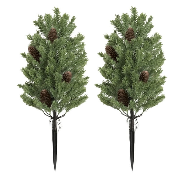23.6 Inch Artificial Cedar Topiary Ball Trees with Ground Spikes UV Resistant Cypress for Outdoor Indoor Front Porch Garden Backyard Decor Evergreen Shrubs Bushes, Set of 2