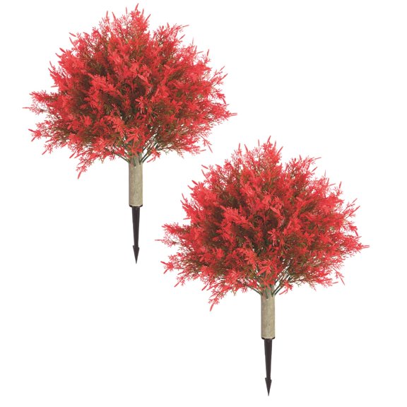 23.6 Inch Artificial Cedar Topiary Ball Trees with Ground Spikes UV Resistant Cypress for Outdoor Indoor Front Porch Garden Backyard Decor Evergreen Shrubs Bushes