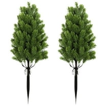 23.6 Inch Artificial Cedar Topiary Ball Trees with Ground Spikes UV Resistant Cypress for Outdoor Indoor Front Porch Garden Backyard Decor Evergreen Shrubs Bushes, Set of 2