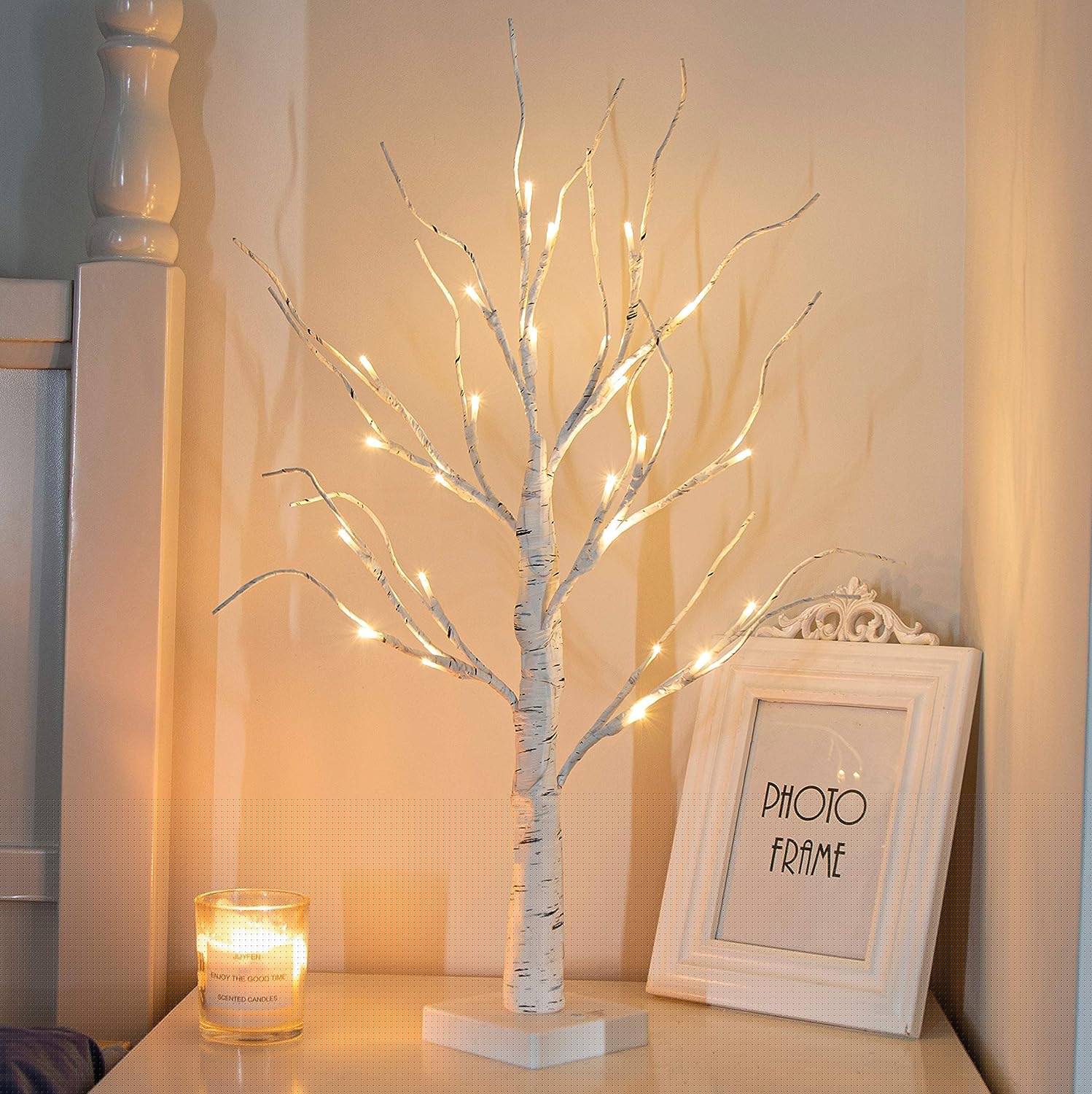 thumbnail image 1 of 23.6 Inch Christmas Halloween Birch Tree Valentines Day Easter Tree Decorations White Christmas Tree with 24LED Warm White Lights Halloween Lights Indoor Tabletop Tree Light,Battery Power (No Battery), 1 of 1