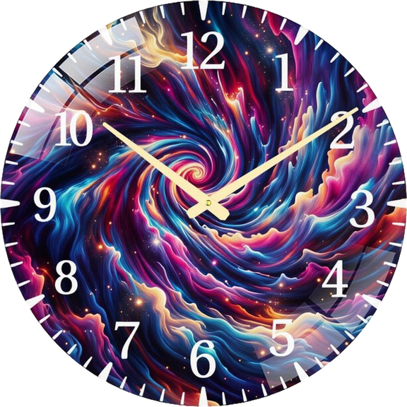 23.6 Inch Galactic Vortex Cosmic Spiral Glass Wall Clock for Hanger Office Room, Living Room, Bedroom Or Kitchen Style 60x60cm