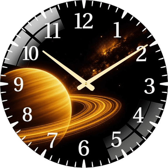 23.6 Inch Golden Saturn- Art | Glowing Planet Saturn- Decor Glass Wall Clock for Hanger Office Room, Living Room, Bedroom Or Kithen Style 60x60cm