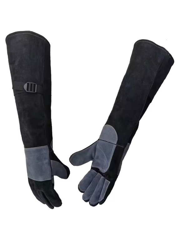 23.6-Inch Leather Welding Gloves for Animal Handling, Reptile Care, and Barbecuing Puncture-Resistant & Scratch-Resistant, Size L