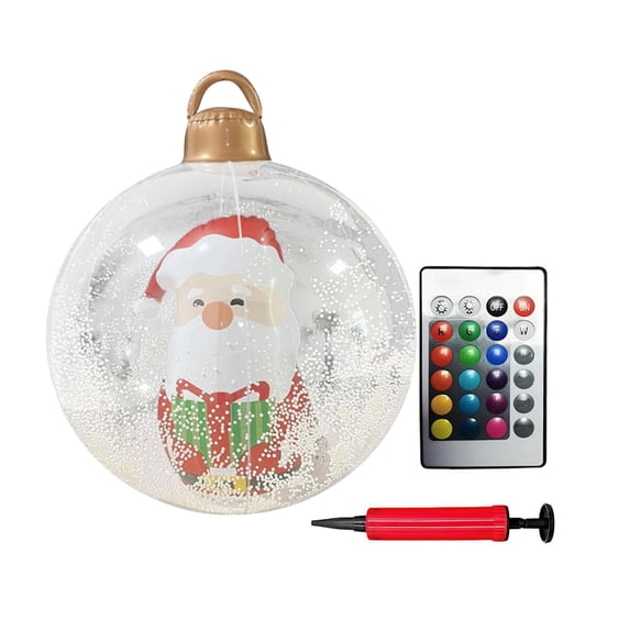 23.6 Inch Light Up Inflatable Christmas Ball, PVC Inflatable Decorated Ball Ornaments with Remote Control and Pump, Xmas Blow up Ball Outdoor Decorations for Yard Pool Garden Porch