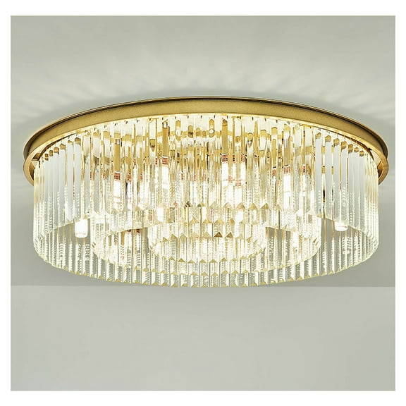 23.6 Inch Modern Crystal Ceiling Light Round Golden Crystal Chandelier Flush Mount Crystal Decorative Light Fixture Suitable for Living Room Bedroom Modern Chandelier Crystal Light Ceiling Lamp