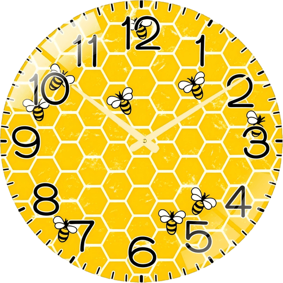 23.6 Inch Modern Honeycomb And Hard-Working Bee- Pattern Glass Wall Clock for Living Room, Bedroom, Kitchen, Home Decoration, Holiday Gift (Battery Not Included), 60cm
