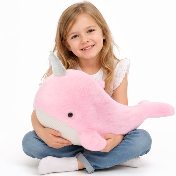 Muiteiur 23.6" Narwhal Stuffed Animal Pink Whale Plush Toy, Soft Pillow for Kids
