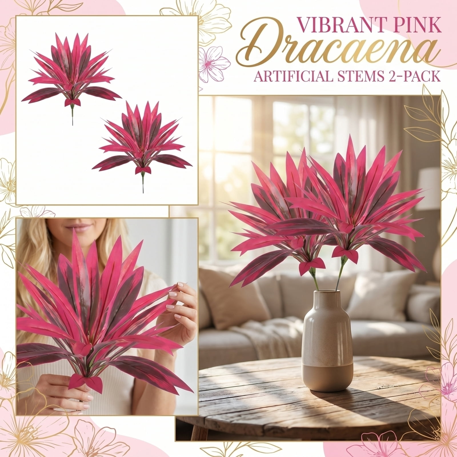 23.6 Inch Realistic Faux Red Ti Plant, 2 Pack Artificial Cordyline for Indoor Outdoor Use