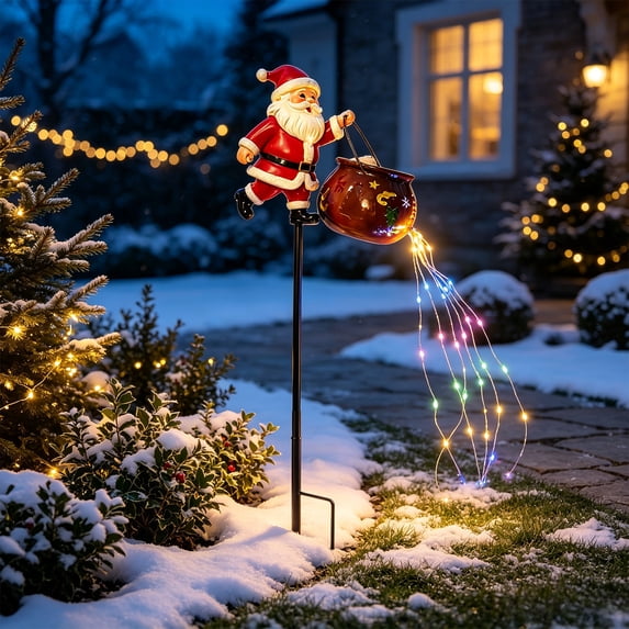 23.6 Inch Santa Claus Garden Stake Light, Resin Santa with Cascading ...