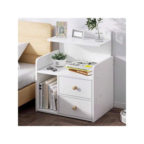23.6 Inch Small Nightstand With 2 Drawer And Open Shelf,Multipurpose Bedside Table,Short Side Table For Low Bed,Living Room Bedroom,White