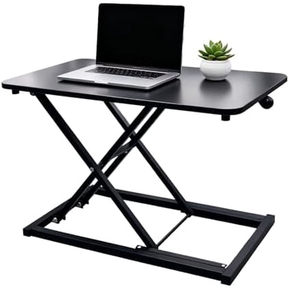 23.6 Inch Standing Desk Converter Adjustable Height, Black Computer Desk, Sit Stand Tabletop Monitor and Laptop Riser Platform Workstation, Computer Keyboard Stand for Desktop$$Office