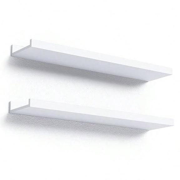 23.6 Inches Long Floating Shees 2 Set Modern White Wall Shelf for Bedroom Nursery Book Shelf with Lip Picture Ledge Shelf for Living Room Bathroom Kitchen