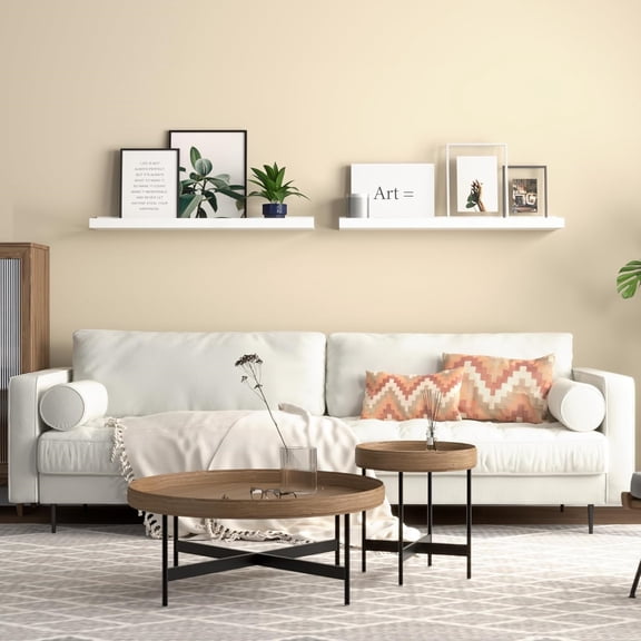 23.6 Inches Long Floating Shelves, 2 Set Modern White Wall Shelf for Bedroom, Book Shelf with Lip, Picture Ledge Shelf for Living Room, Bathroom, Kitchen