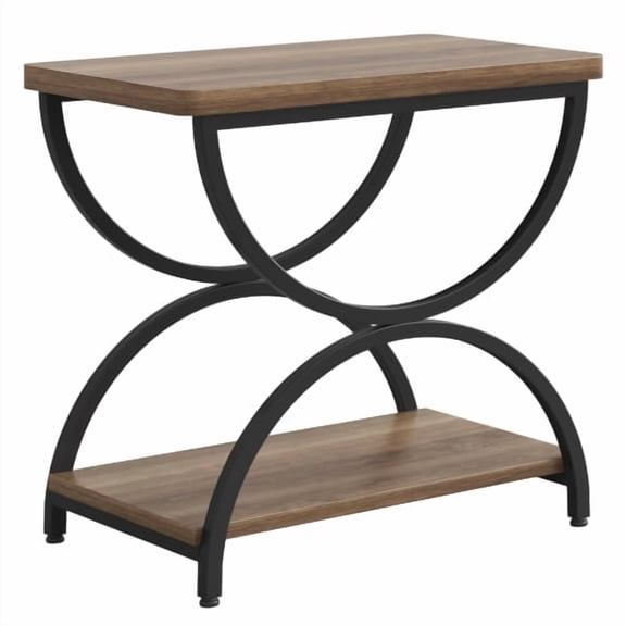 23.6 Industrial 2-Tier End Table with Metal Frame, Vintage Wood Side Table for Living Room, Nightstand Bedside Table for Bedroom, Grey & Black Accent Chairside Table, Easy Assembly