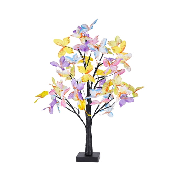 23.6" LED Butterfly Birch Tree Light, Artificial Tree Lamp with Colorful Butterflies Branches for Bedroom Living Room Christmas Fireplace Table Decor