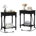 thumbnail image 1 of 23.6” Large End Table with Charging Station, Set of 2, Modern Farmhouse Side Table Sofa Tables with Fluted Drawer, Wooden Bedside Table Night Stand for Bedroom Living Room Home Office, Black, 1 of 18