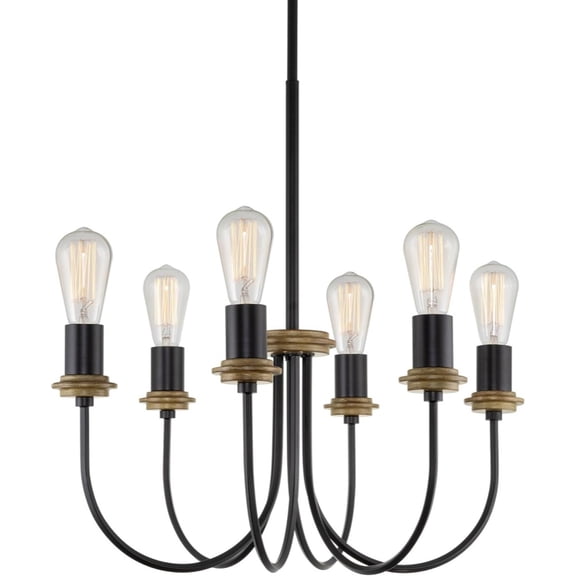 23" 6-Light Modern Mid Century Chandelier + Curved Arms, Smoked Birch Finish