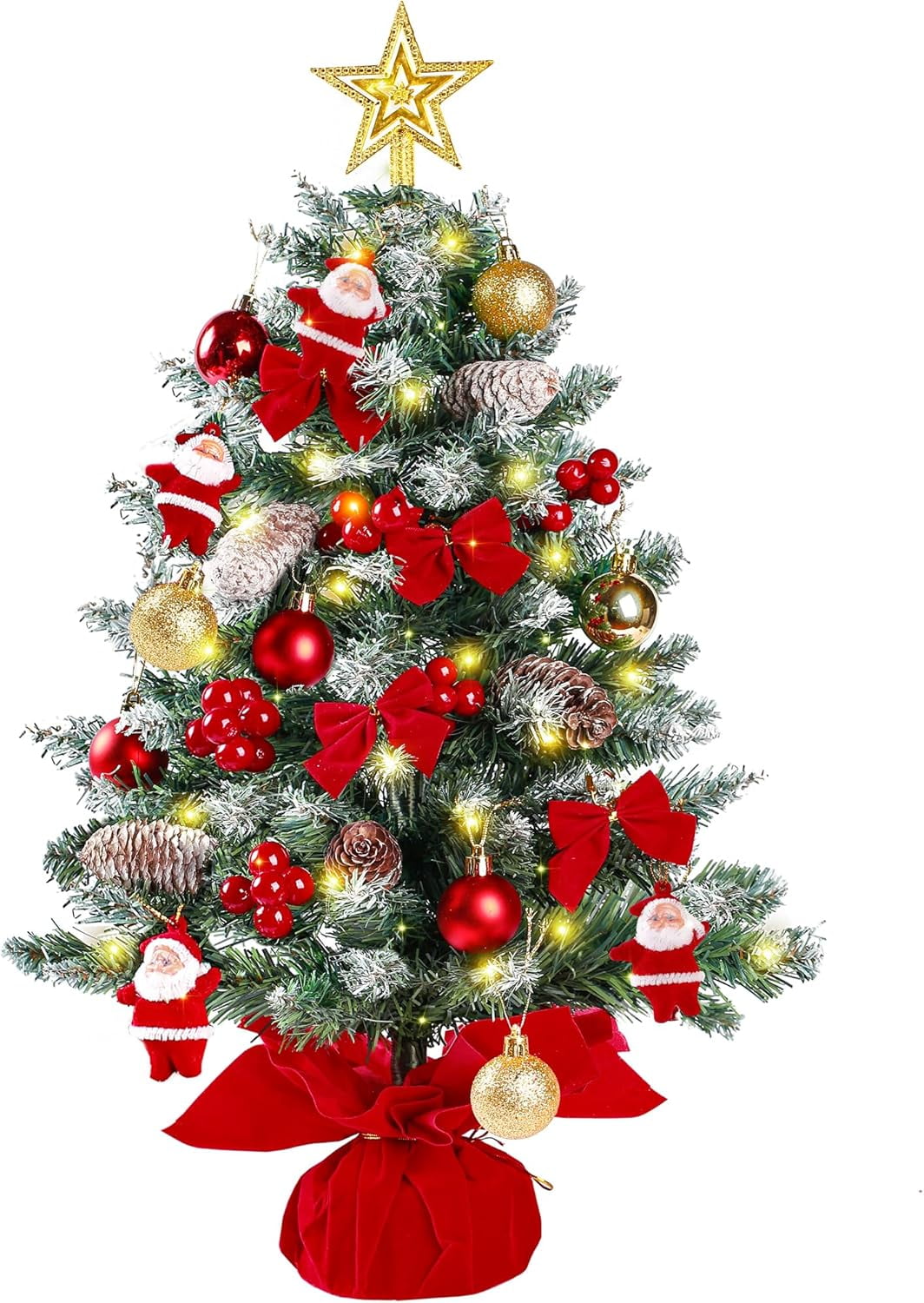 23.6’’ Mini Snow Frosted Christmas Tree Table Top Lighted Artificial