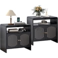thumbnail image 1 of 23.6" Modern Black Nightstand Set of 2 with Chariging Station 2AC+USB+Type-C, Classic Striped Side Table with Door+Storage Shelf, Rectangle End Table for Living Room, Bedroom (2, Black), 1 of 18