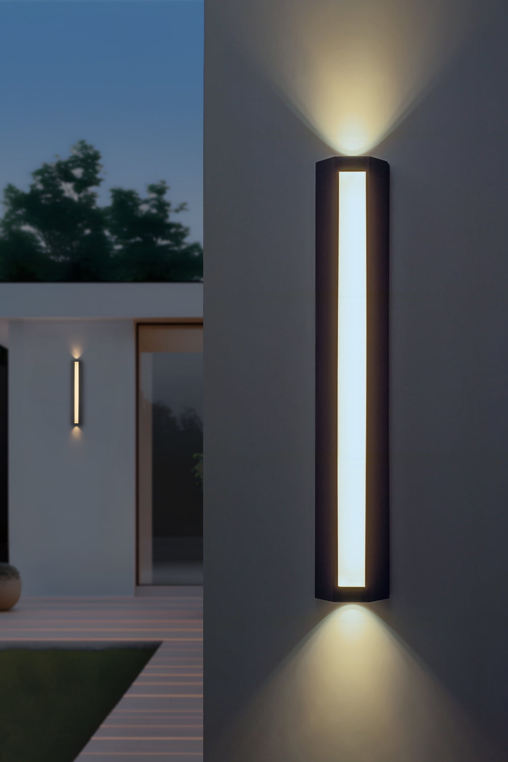 23.6" Modern Dimmable Outdoor LED Wall Sconce, 10W 3000K Warm White