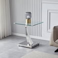 thumbnail image 1 of 23.6" Modern Glass End Table, Square Sofa Side Coffee Table with Mirrored Stainless Steel Base for Living Room, Home Office., 1 of 6