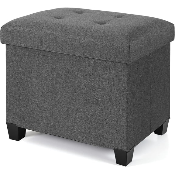 23.6" Ottoman with Storage, Rectangular Storage Ottoman, Linen Ottomans with Legs for Living Room Bedroom Dorm, Gray