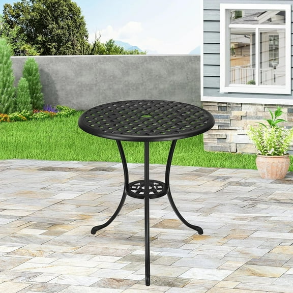 23.6" Outdoor Bar Table with Umbrella Hole, Outdoor Bar Height Table Pub Tables, Cast Aluminum Patio Tables for Garden Patio Poolside Lawn