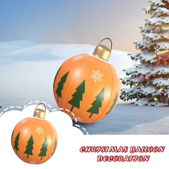 23.6" Outdoor Christmas Inflatable Ball Decor - Weatherproof PVC Santa/Snowman Print Garden Decor Gift (Includes Air Pump ,Choking Hazard) A