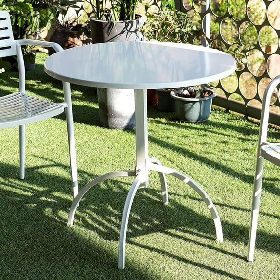 23.6" Premium Steel Patio Dining Table Round Backyard Bistro Table Indoor-Outdoor Furniture Garden Table, Modern Cafe Bar Table, 29.5" Tall