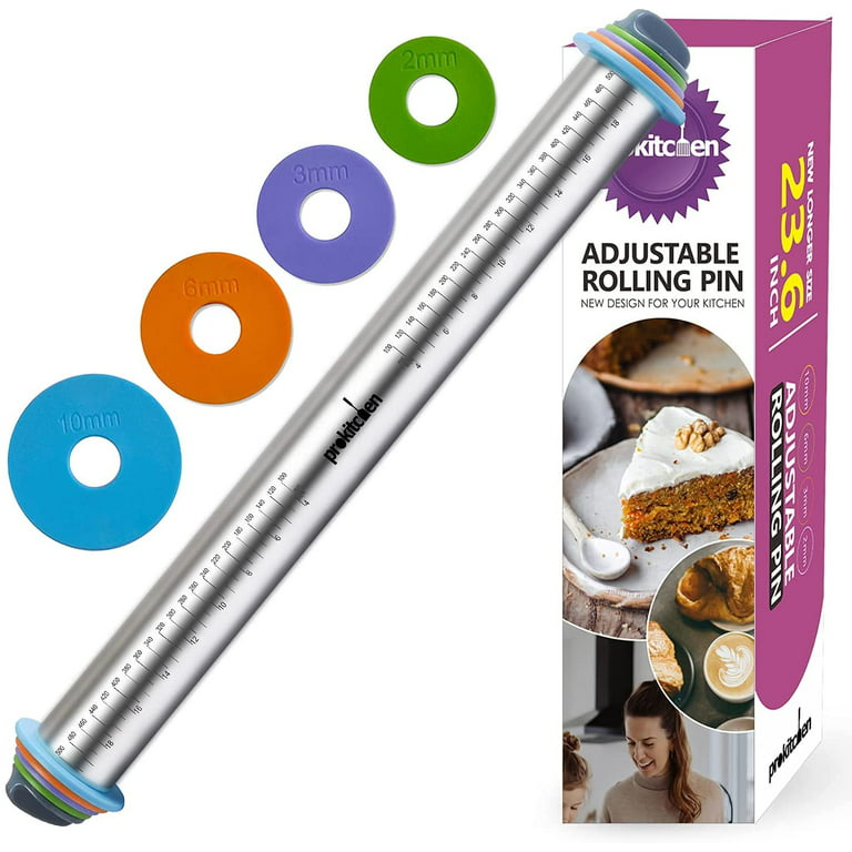 Tricolour 23.6 inch Rolling Pin for Baking, Stainless Steel Dough Roller with Thickness Rings-Adjustable Roller Guides Spacers Baking Tools for Making Pizza Pie