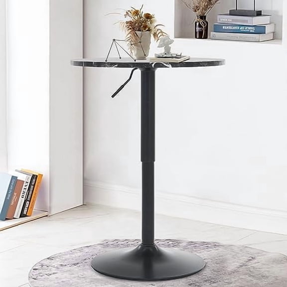 23.6" Round Bar Table, Adjustable Height Bar Table, MDF Top with Metal Pole Support and Base, Cocktail Bar Table, Bistro Pub Table, Suitable for Caf, Kitchen Island, Bar Counter, Black